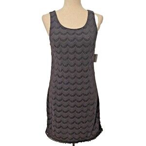 NWT FREE PEOPLE Boho Lace Mini Dress Size M Sleeveless Gray Lined Back Cut-Out